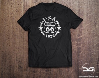 Route 66 USA Highway Sign Black T-Shirt, Great Gift For Him, Funny T-Shirt, Novelty Tee, Will Rodgers Highway America, 100% Ringspun Cotton