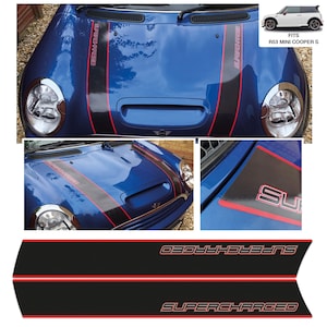 Supercharged Bonnet Stripes Decals Fits Mini Cooper S R53 Bubble Free Exact Fit