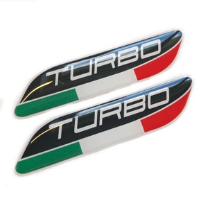 2x  Turbo Italian Flag 3D Domed Gel Decal Sticker Badges Fits Abarth Fiat 500