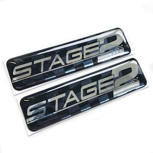 2x Stage 2 Engine Tuning Chrome 3D Domed Gel Decal Sticker Badges JDM Euro