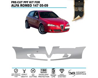 Heltäckande förskuren PPF-lackskyddsfilm till framstötfångare, stenskyddskit, passar Alfa Romeo 147 2005-2009