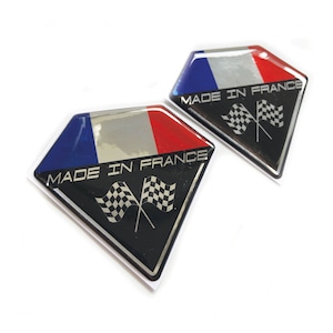 2x Made in France Flag Chrome Car Chrome Wing 3D Decal Sticker Badges Fits Renault Citroen