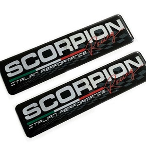 2x Scorpion Racing Italian Flag Chrome 3D Domed Gel Decal Sticker Badges Fits Fiat Abarth 500
