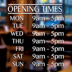 Standard Bespoke Personalised Custom Business Hours Opening Times Window Wall Vinyl Decal Sticker Sign For Coffee Shops, Barbers, Florists