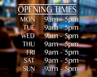 Standard Bespoke Personalised Custom Business Hours Opening Times Window Wall Vinyl Decal Sticker Sign For Coffee Shops, Barbers, Florists