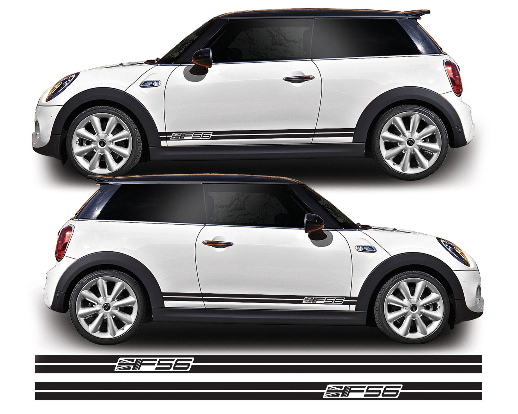 Decal Sets for MINI Cooper F56 2014 to 2024 Checkered Flag Side Stripes  Matte Black