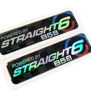 2x Powered By Straight 6 B58 Chrome 3D Domed Gel Decal Sticker Badges Fits BMW M140i M240i