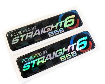 2x Powered By Straight 6 B58 Chrom 3D Gewölbter Gel Aufkleber Aufkleber Abzeichen Passend für BMW M140i M240i