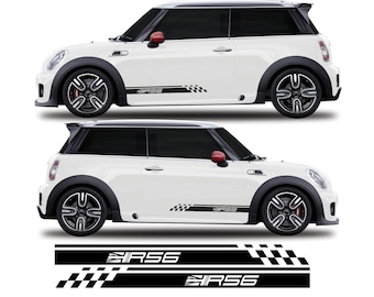 Gloss Black Racing Stripe Vinyl Decals For Mini Cooper R50 / One Side Skirts – Pin Stripes
