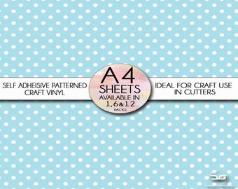 Polka Dot Patterned Gloss Self Adhesive Sticker Making Vinyl A4 Crafting Sheets For Cricut, Silhouette Cameo, Portrait Cutters