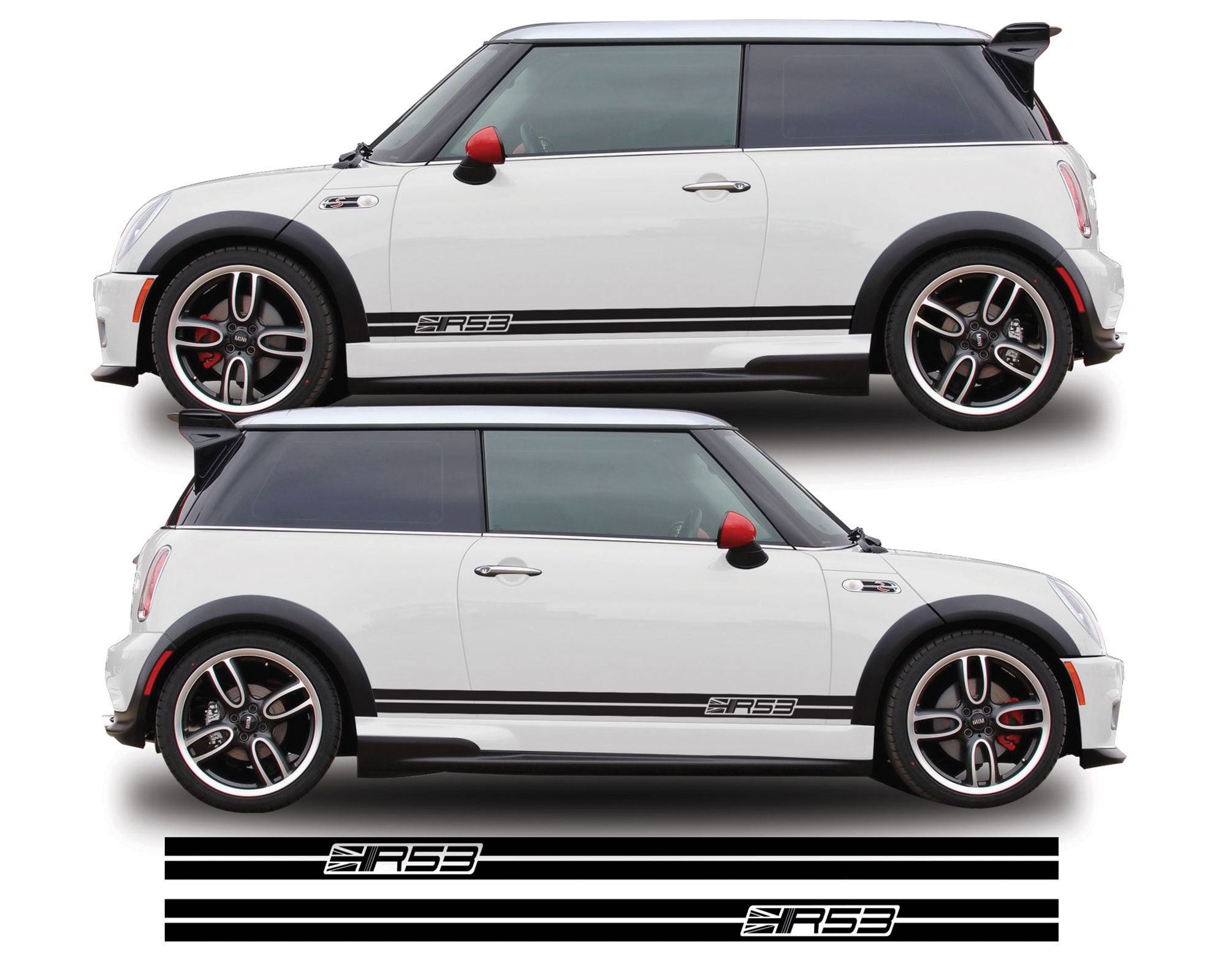 thumbnail image 2 of Union Jack Side Stripes For Mini Cooper S R53 JCW – Vinyl Decal Sticker Graphics, Glossy 2 of 3