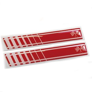 2x Red Stripe Flag car 3D Chrome Domed Gel Decal Sticker Badges Fits Abarth Fiat