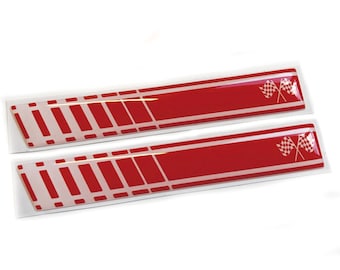 2x Red Stripe Flag car 3D Chrome Domed Gel Decal Sticker Badges Fits Abarth Fiat