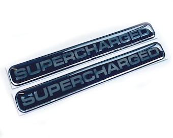 2x Supercharged Engine Car Chrome 3D Domed Gel Decal Sticker Badges Fits Mini Jaguar