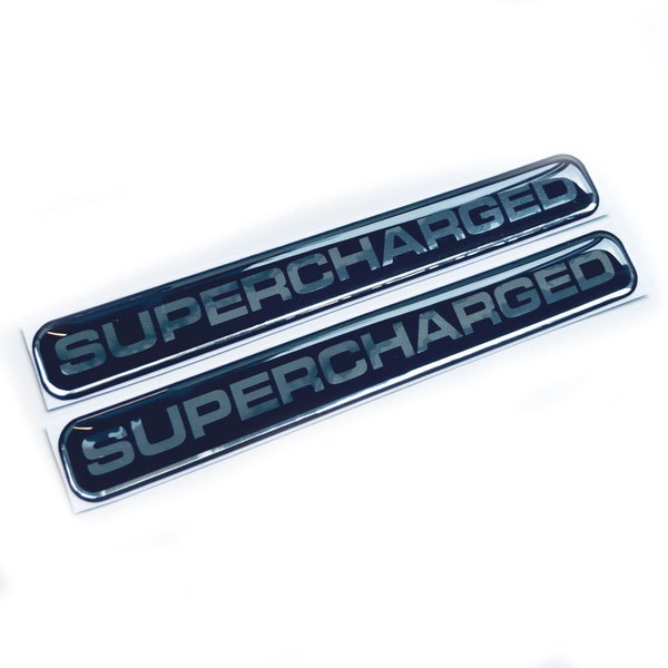 2x Supercharged Engine Car Chrome 3D Domed Gel Decal Sticker Badges Fits Mini Jaguar