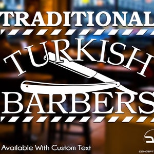 Traditional Turkish Barber Shop Custom Personalised Window Wall Door Vinyl Decal Sticker for Hair Beauty Salons Art Graphic Advertisement
