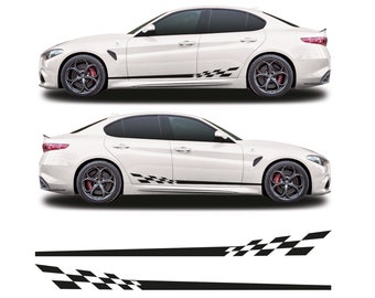 Karierte Scrip Seitenstreifen Vinyl Aufkleber Aufkleber Grafiken passend für Form von Alfa Romeo Giulia