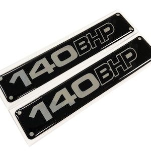 2x 140 BHP Engine Tuning Chrome 3D Domed Gel Decal Sticker Badges JDM Euro