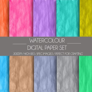 Water Colour Digital Paper Scrapbooking Textures Clipart | Painted Brush Effect Backgrounds | 10 Pack | Instant Download | Crafting Paper