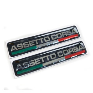 2x Assetto Corsa Car 3D Chrome Domed Gel Decal Sticker Badges Fits Abarth Fiat 500 595