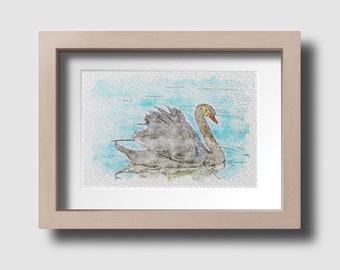 White Swan In Lake Wildlife Bird Watercolour Sketch Home Wall Art Print Picture Poster Painting Unframed Available in A3, A4, A5