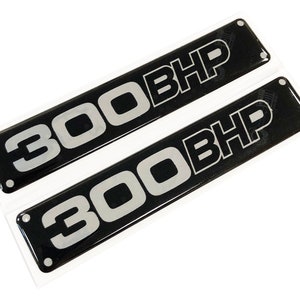 2x 300 BHP Engine Tuning Chrome 3D Domed Gel Decal Sticker Badges JDM Euro