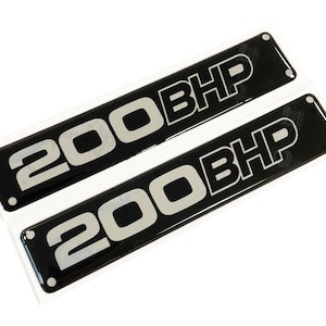 2x 200 BHP Engine Tuning Chrome 3D Domed Gel Decal Sticker Badges JDM Euro