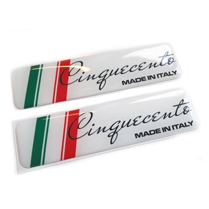 2x Cinquecento Made In Italy Wing 3D Domed Gel Decal Sticker Badges Fits Abarth 500 Fiat 595