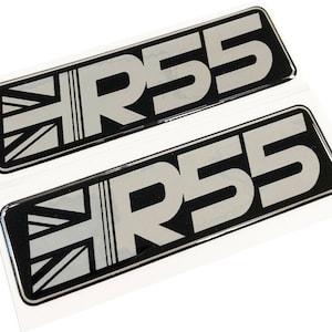 2x R55 Union Jack Car Chrome Wing 3D Decal Sticker Badges Fits Mini Clubman