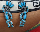 Vintage Southwestern Kachina Earrings, Faux Turquoise Dancer Folk Art Jewelry
