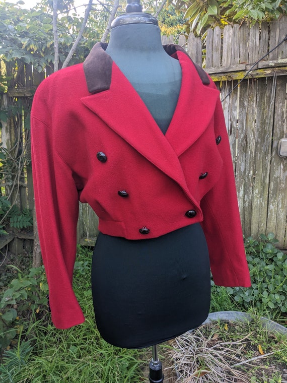 Vintage Anne Klein Red Wool  Cropped Blazer Jacket