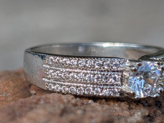 Vintage Pavé Solitaire Ring, Simulated Diamond Ri… - image 3