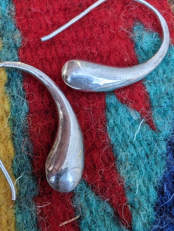 Vintage Sterling Silver Drop Hoop Earrings, South… - image 5