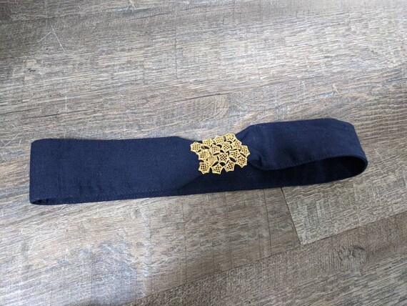 Vintage Linen Cinch Belt, 80's Blue & Gold Wide B… - image 5