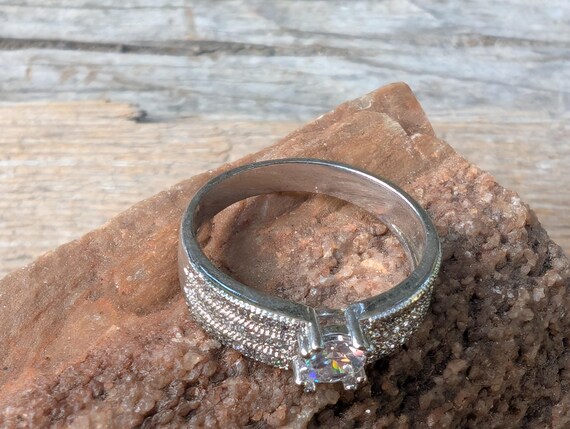 Vintage Pavé Solitaire Ring, Simulated Diamond Ri… - image 7