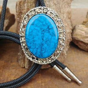 Handcrafted Turquoise Blue Stone Cabachon Bolo Tie