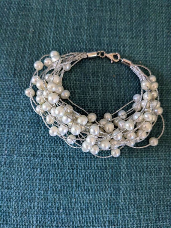 Vintage Sterling Silver Pearl Bracelet - image 6