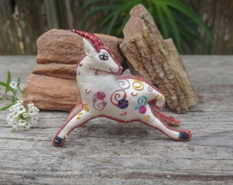 Vintage Miniature Embroidered Silk Stuffed Gazelle