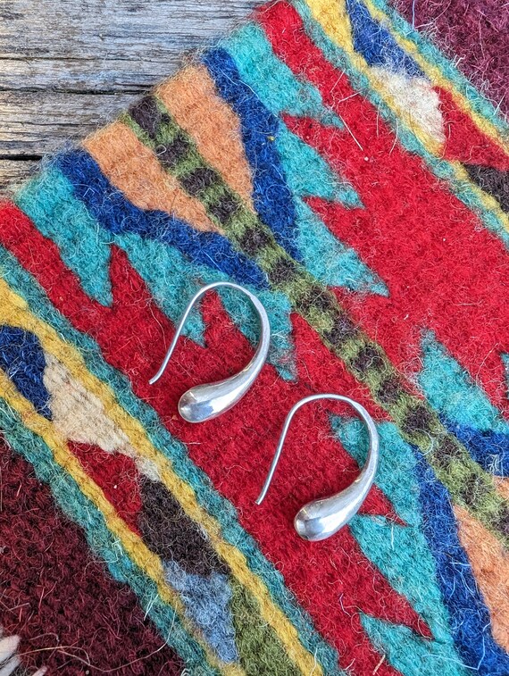 Vintage Sterling Silver Drop Hoop Earrings, South… - image 6
