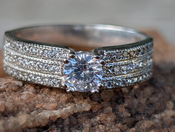 Vintage Pavé Solitaire Ring, Simulated Diamond Ri… - image 2