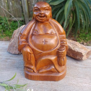 Vintage Monkey Pod Wood Buddha Figurine Handcrafted In The Philippines