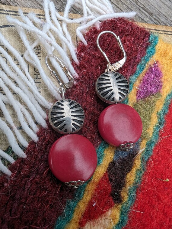 Vintage Sterling Silver Coral Earrings, Red South… - image 6
