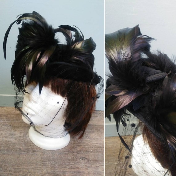Whimsical Vintage 50's Hat with Coque Feathers & … - image 1