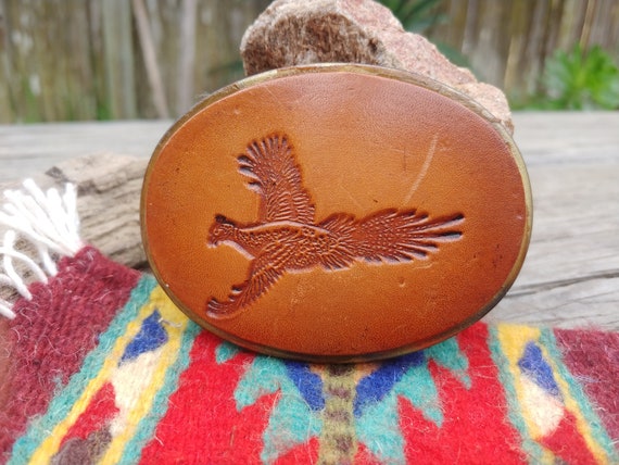 Vintage Pheasant Leather Belt Buckle - image 1
