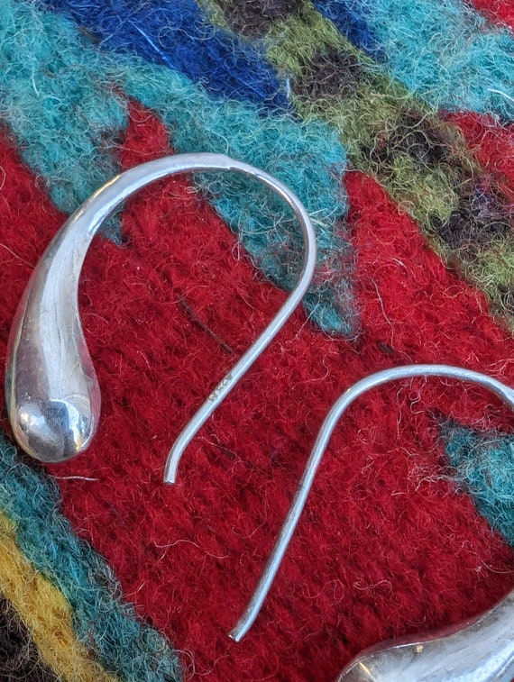 Vintage Sterling Silver Drop Hoop Earrings, South… - image 7