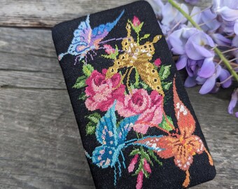 Vintage Tapestry Butterfly Jewelry Box, Floral Trinket Holder, Pretty Stash Box