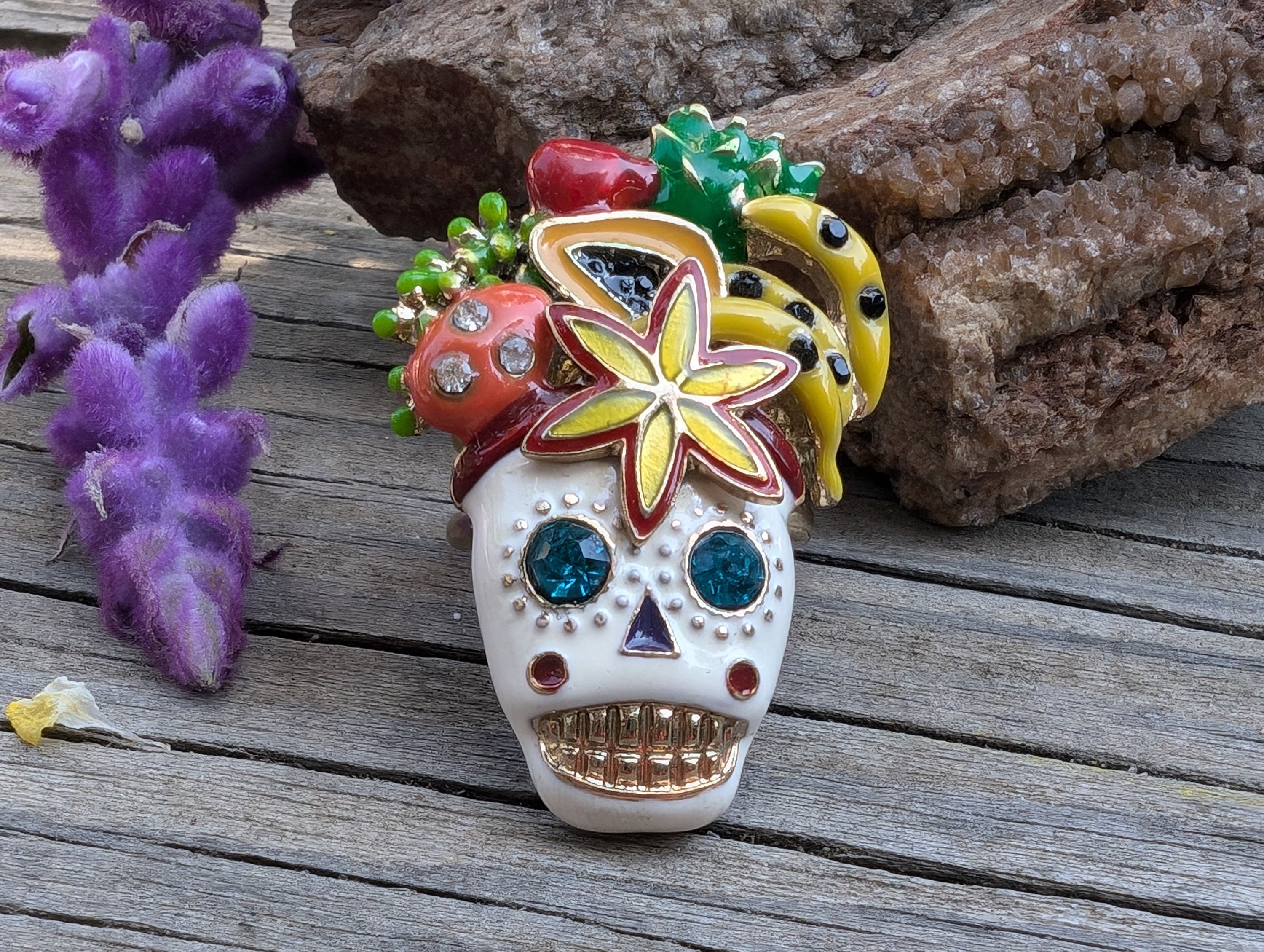 Vintage Betsey Johnson Sugar Skull Ring Rio Rhinestone Ring