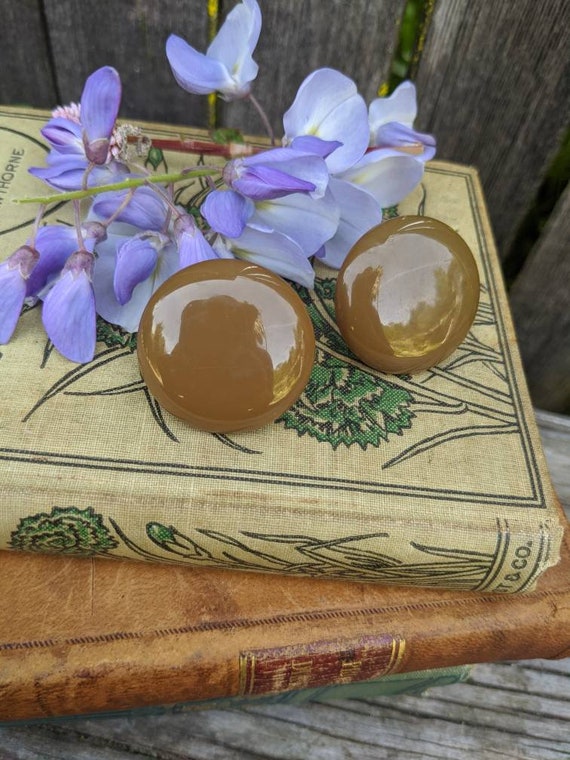 Vintage Bakelite Taupe Brown  Earrings - Mid Cent… - image 1