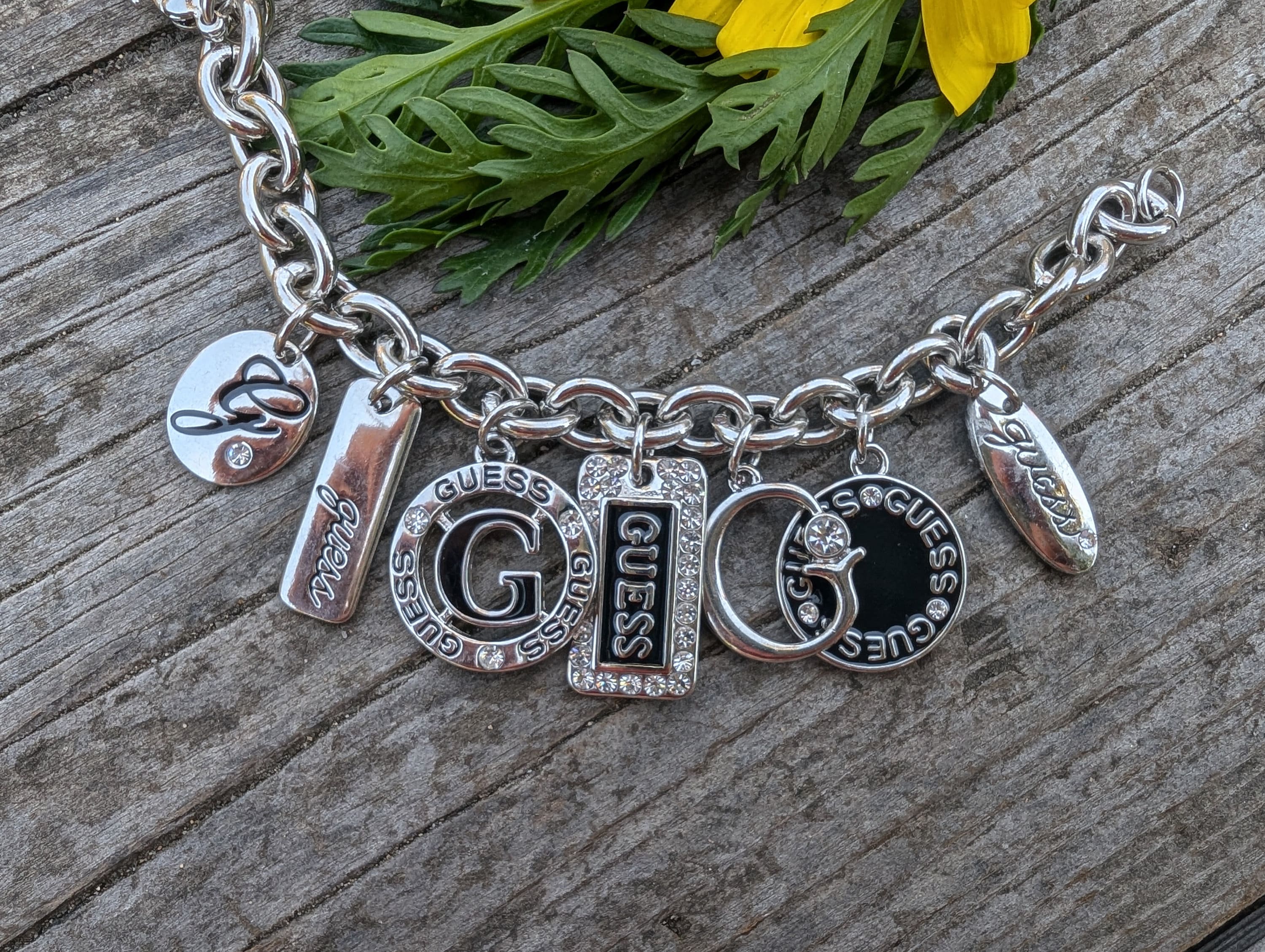 Vintage Guess Charm Bracelet Rhinestone Bracelet Romantic Gift Etsy