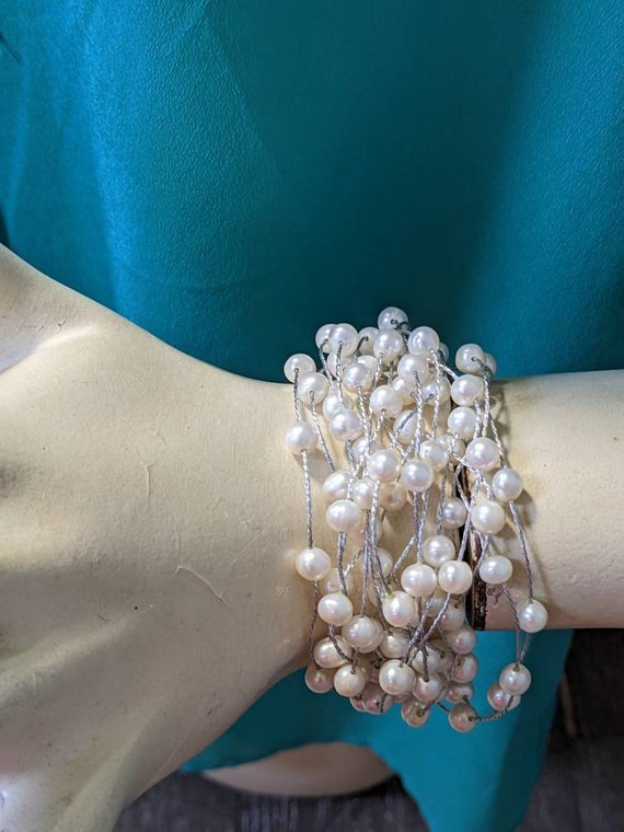 Vintage Sterling Silver Pearl Bracelet - image 2